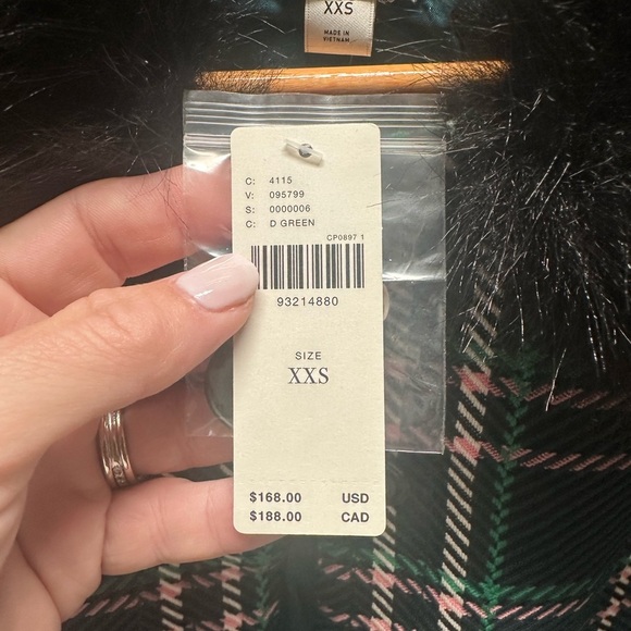 Anthropologie’s Brand Maeve Green Plaid Jacket with fur collar - Picture 7 of 9